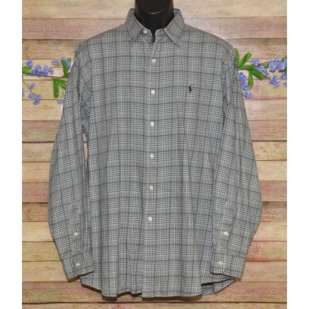 Vintage Polo by Ralph Lauren Lowell Sport Men's Gray Plaid Shirt Size L Cotton